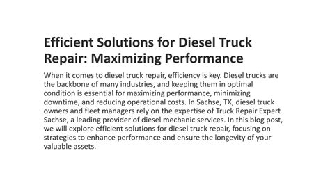 Maximizing Efficiency With Diesel Repair Tools